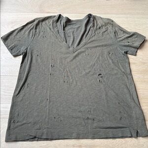 Zadig & Voltaire women’s V-Neck soft cotton and modal Tee with holes  — Olive